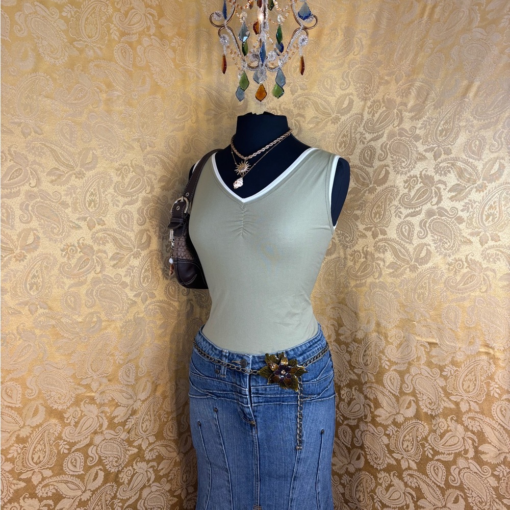 ✨Vintage Y2K Mesh Green & Yellow Layered Tank✨